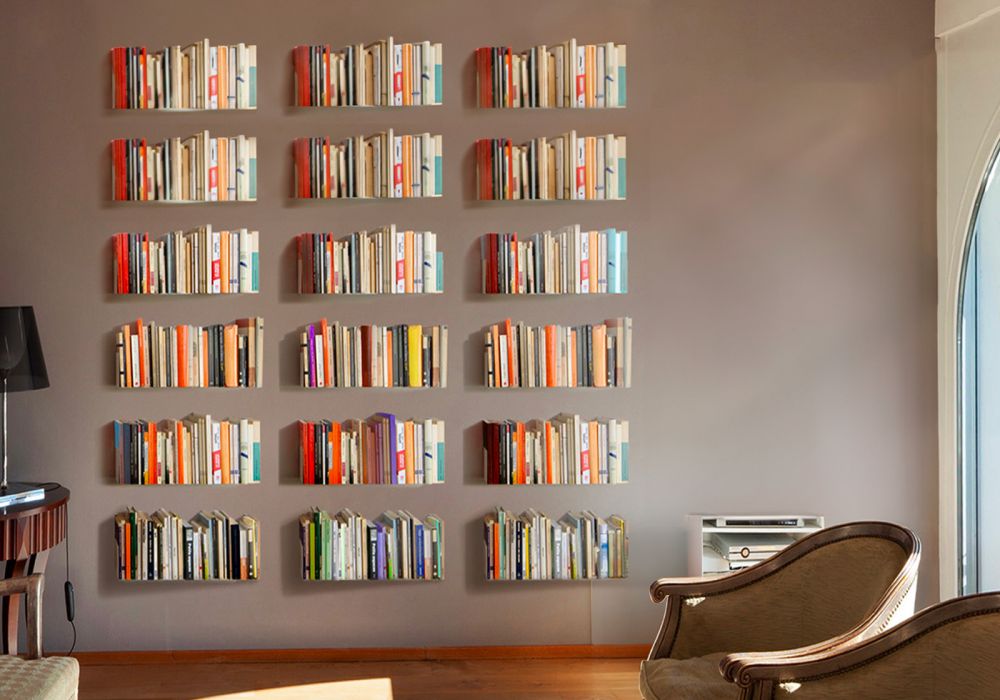 Bookcase - Wall shelves 45 cm - Set of 18 - White Design Wall Shelves - 1 Bookcase - Wall shelves 45 cm - Set of 18 - White Design Wall Shelves - 1