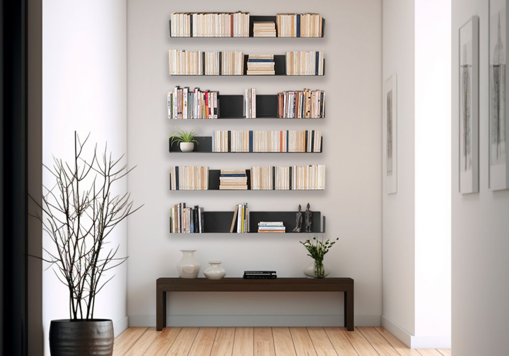 Bookcase - Wall Bookshelves 45 cm - Set of 12 - Grey Wall bookcase - 1 Bookcase - Wall Bookshelves 45 cm - Set of 12 - Grey Wall bookcase - 1
