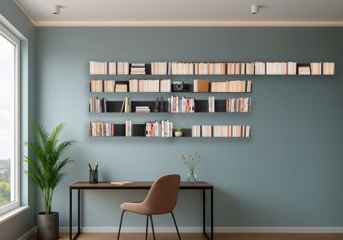 Bookcase - Wall shelves 45 cm - Set of 18 - Grey Grey shelves - 1