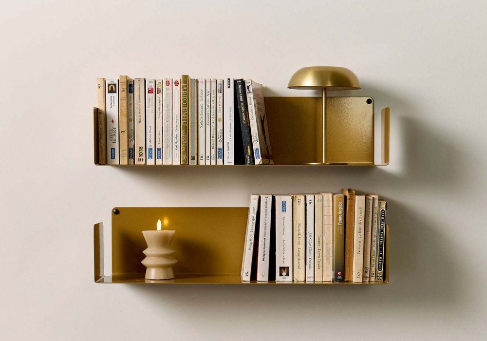 Boekenplanken 60 x 15 cm - Antiekgoud - Set van 2 - Staal Boekenplank - 1