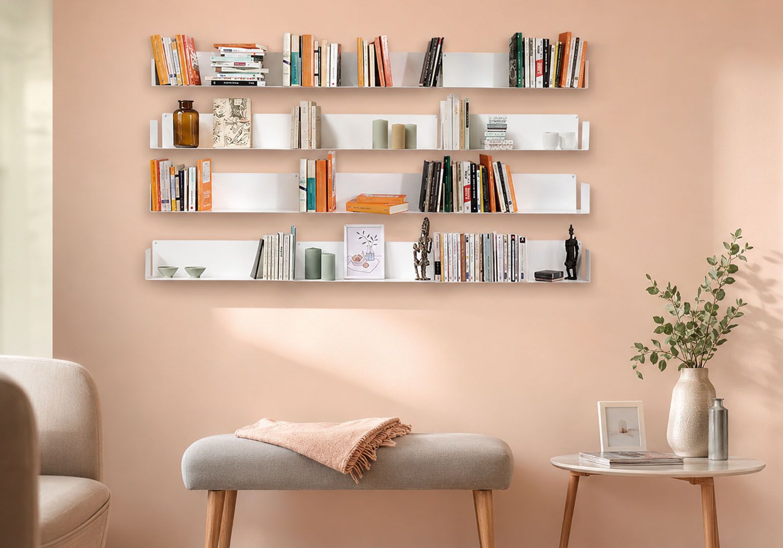 Mensole per libri - Libreria 60 x 15 cm - acciaio bianco - Set di 12 Mensole per libri - 1