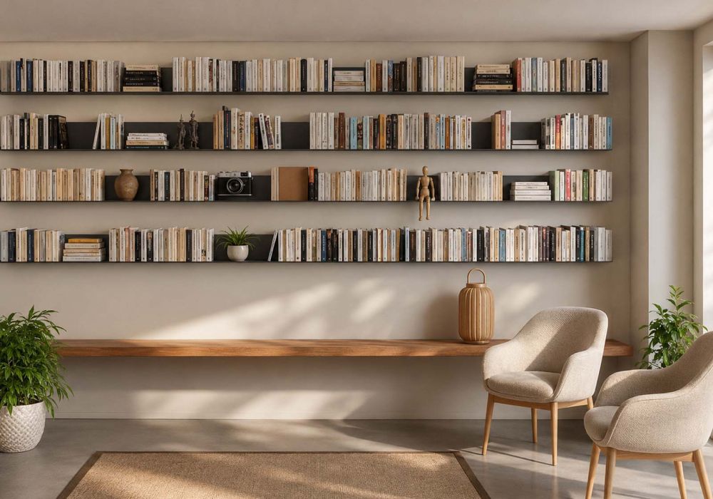 Étagère livre - Bibliothèque Murale 45 x 15 cm - Gris - Lot de 24 Étagère grise - 1