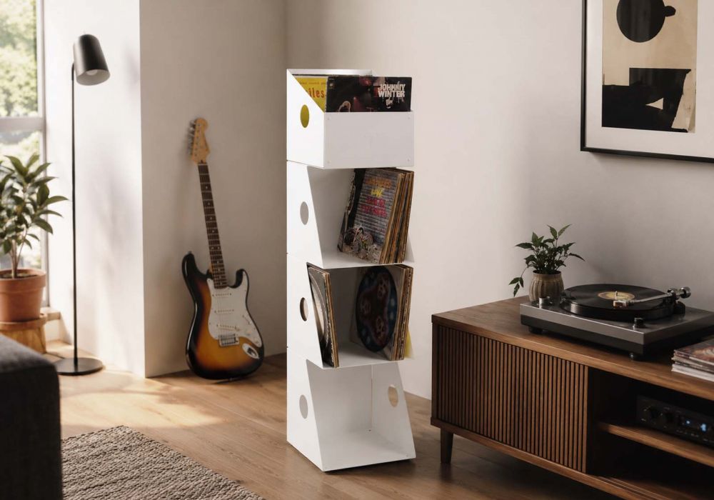 Mueble vinilo - Metal Blanco - 4 niveles Estanterías para vinilos - 2