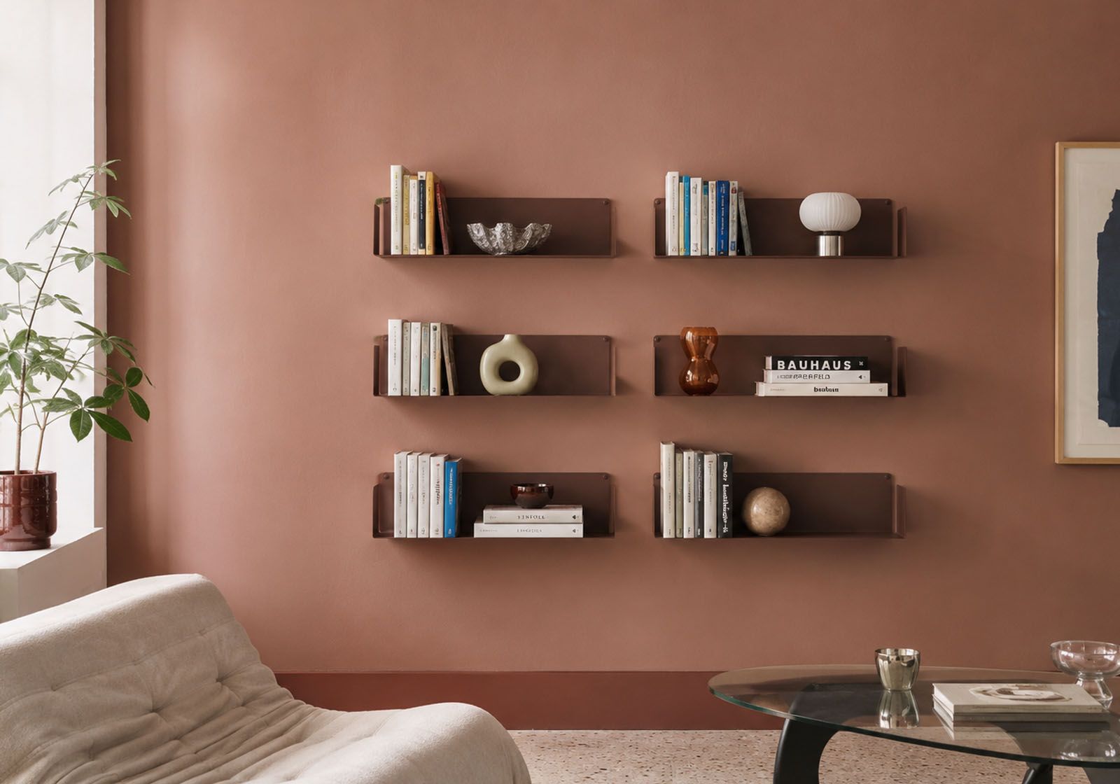 Floating shelves rust colour - 60 x 15 cm - Set of 6 Rust color shelves - 1