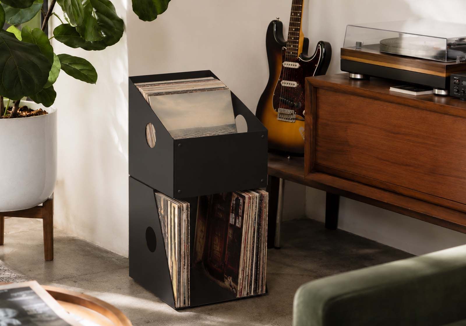 Mueble vinilo - Metal Negro - 2 niveles Estanterías para vinilos - 1