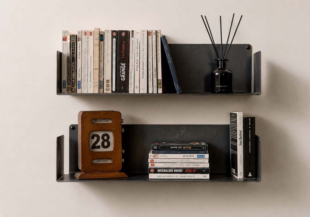 Estantes para libros de acero 60 x 15 cm - Negro industrial - Juego de 2 Estanterías de pared de colores - 1