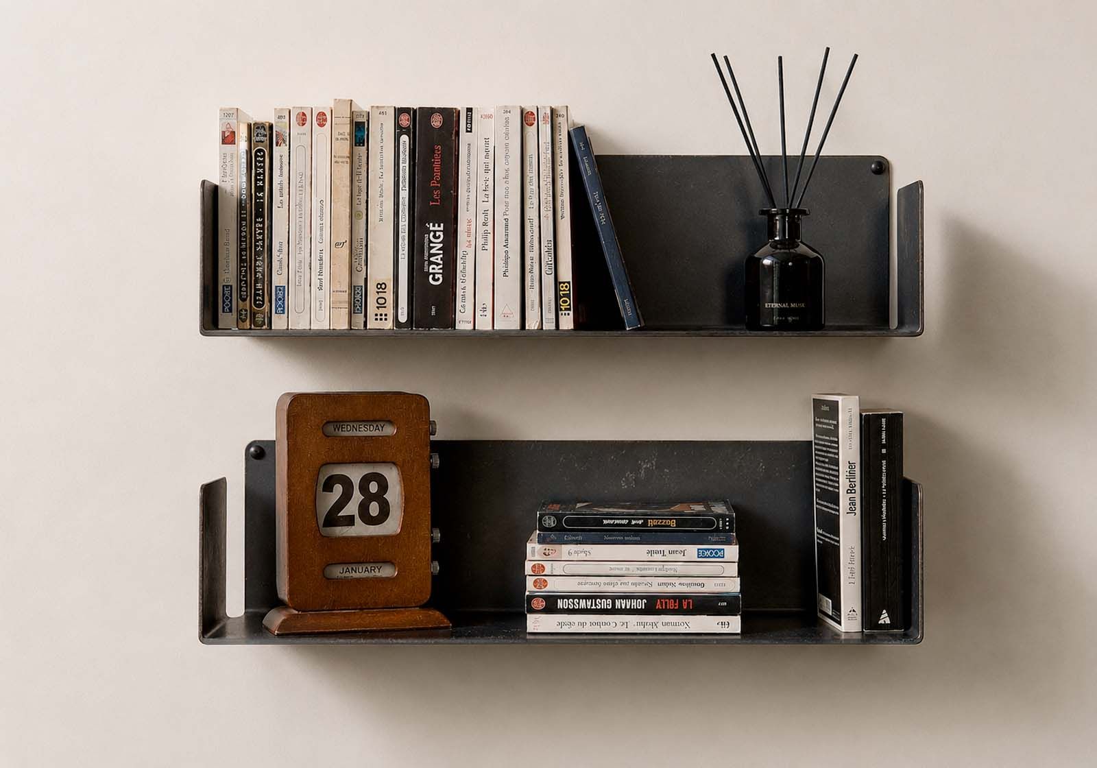 Étagère livre en acier 60 x 15 cm - Noir Industriel - Lot de 2 Étagères murales colorées - 1
