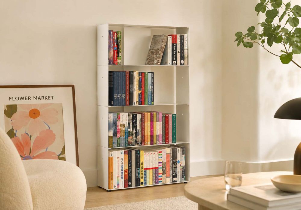 Bibliothèque blanche 60 cm - métal - 4 niveaux Bibliothèque - 1