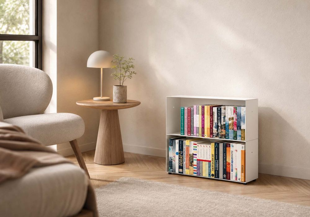 Regalsystem weiß 2 ablagen 60 cm - weißes Metall Bücherschrank - 1