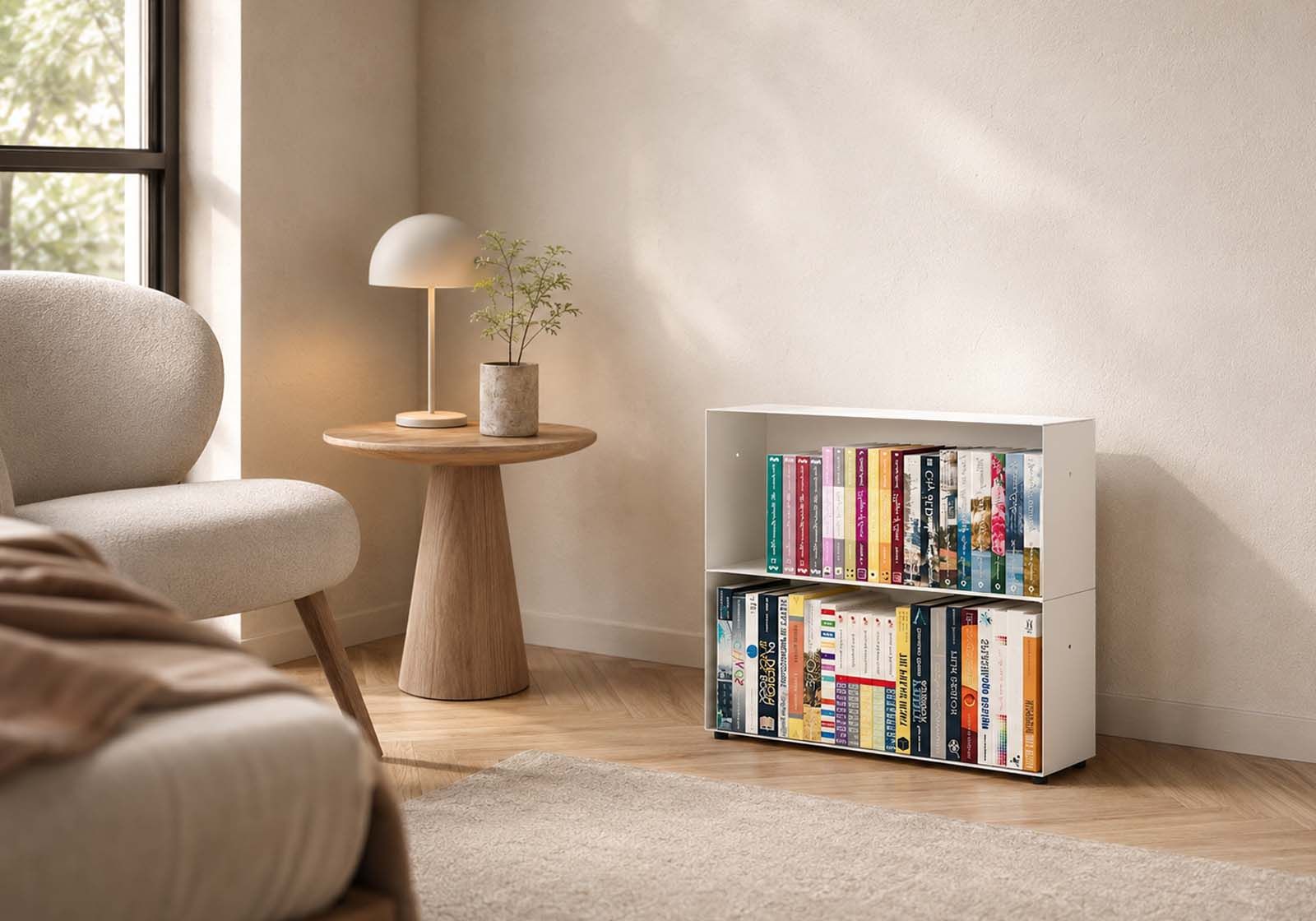 Bibliothèque basse 60 cm - métal blanc - 2 niveaux Bibliothèque - 1