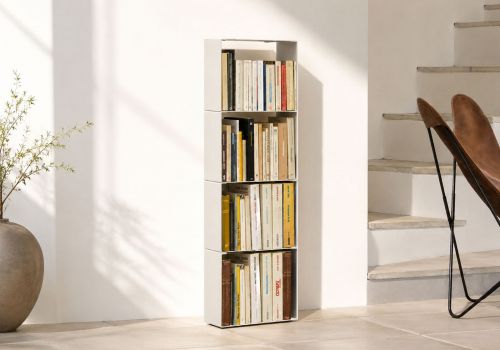 Bibliothèque blanche design 30 cm - métal - 4 niveaux Bibliothèque - 1