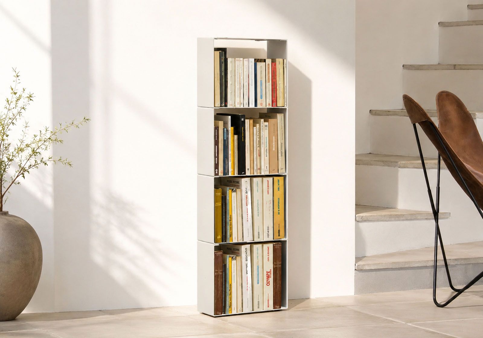 Bücherregal 30 cm - weißes Metall - 4 Ebenen Bücherschrank - 1