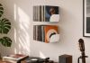 Étagère vinyle murale - Fixation invisible - Acier - Blanc - Lot de 2 Rangement vinyle - 3