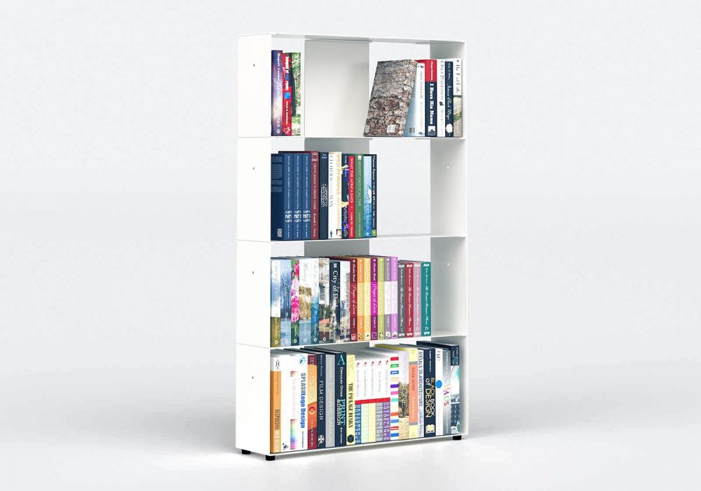 White Bookcase W60 H100 D15 Cm 4 Shelves, How To Design Bookcases