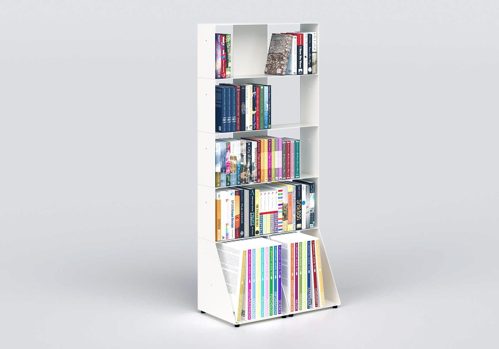 Bibliothèque blanche design 60 cm - métal - 5 niveaux