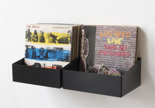 Rangement vinyle mural noir avec disques vinyles 33 tours, étagères vinyle lot de 2